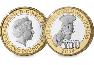 st datestamp 2014 uk proof year coin set wwi c2a32 web images 1 300x208 - The 2014 UK First World War Centenary Lord Kitchener £2