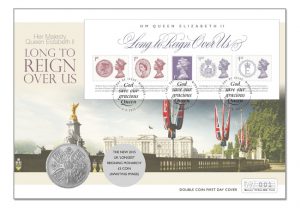 p353 lrmdbicc the united kindom longest reigning monarch coin cover 1 300x208 - The United Kingdom Longest Reigning Monarch Double Coin Cover