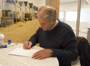 bob2 300x222 - Bob signing the Racehorse Legends Stamps