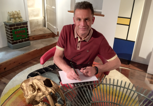 chris packham 300x208 - Chris Packham signing the limited edition Songbird Stamps Collector Card