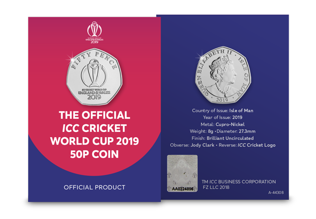 DN IOM ICC 2019 cricket world cup LOGO CuNi 50p coin product P0ACK OBV REV - Howzat... England are CRICKET WORLD CHAMPIONS!