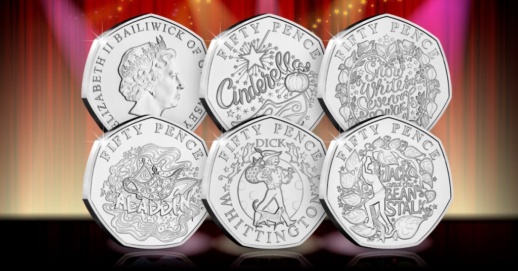 DN 2019 Pantomime REVEAL BU 50p coin set Facebook Banner 1 1024x536 - Curtains Up! FIVE Brand New Christmas Panto 50p Coins revealed...