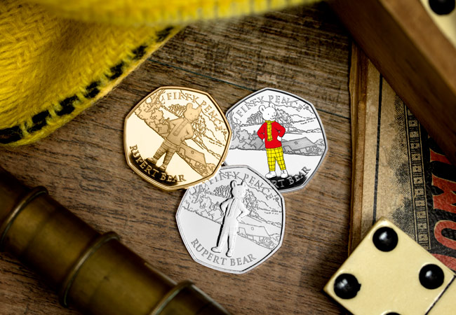 LS 2020 IOM all three metals range Rupert 50p Lifestyle - Rupert Bear features on BRAND NEW 50p! New designs revealed...