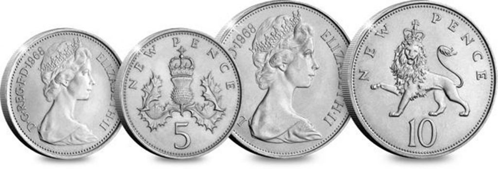 Six icons we owe to the Sixties st uk 1968 first decimalisation 10p and 5p coins comaprison 1024x348 - Six icons we owe to the Sixties