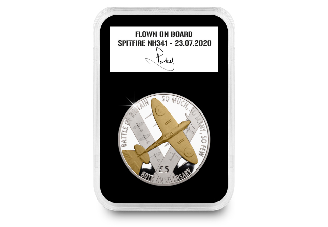 DY Flown Battle of Britain Guernsey Proof £5 with gold product page images  01 2 - The day we took 1,000 coins into the sky in an original WWII Spitfire…