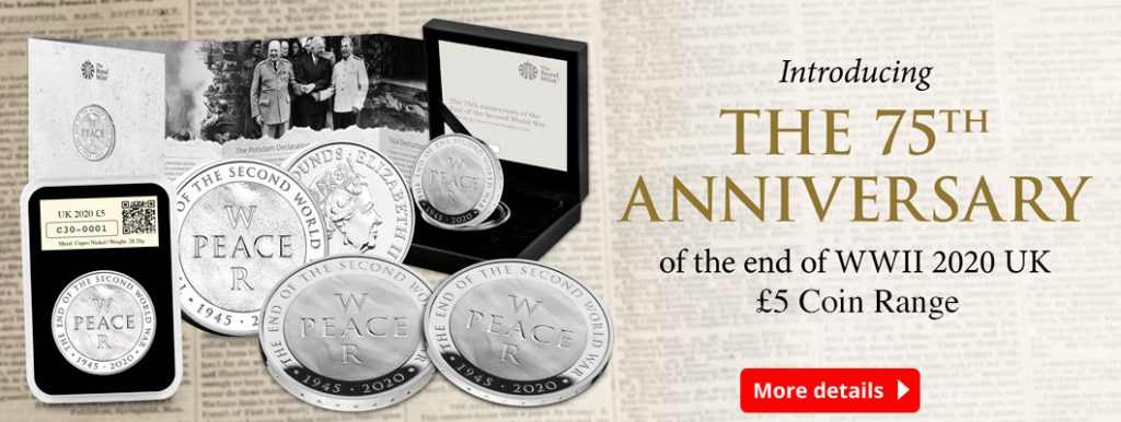 UK 2020 End of WWII 5 Coin Homepage Banner1 1024x386 - Everything you need to know about the UK 75th Anniversary of WWII £5 Coin