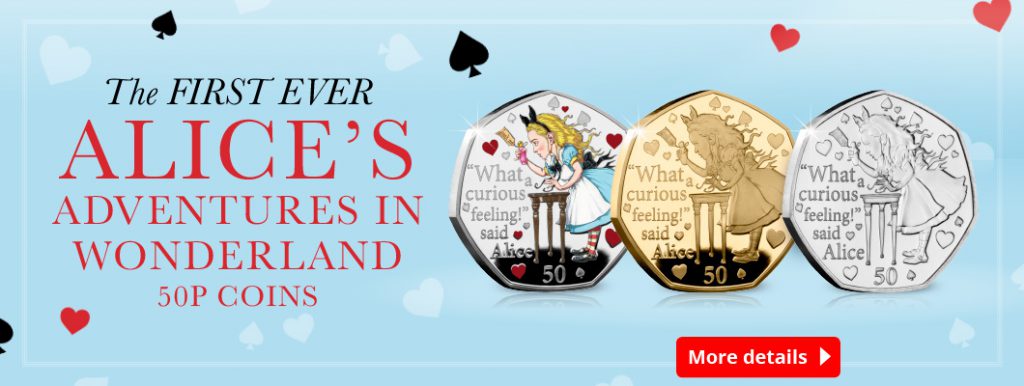 DN 2021 IOM BU Silver colour Gold 50p Alice in wonderland homepage banners 1 1024x386 - Fall down the rabbit hole and discover the BRAND NEW Alice’s Adventures in Wonderland 50ps…