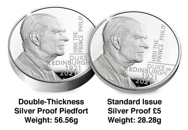 Y006 uk 2021 prince philip 5 pound silver piedfort coin product images comparison - NEW UK £5 issued to honour HRH Prince Philip – everything you need to know