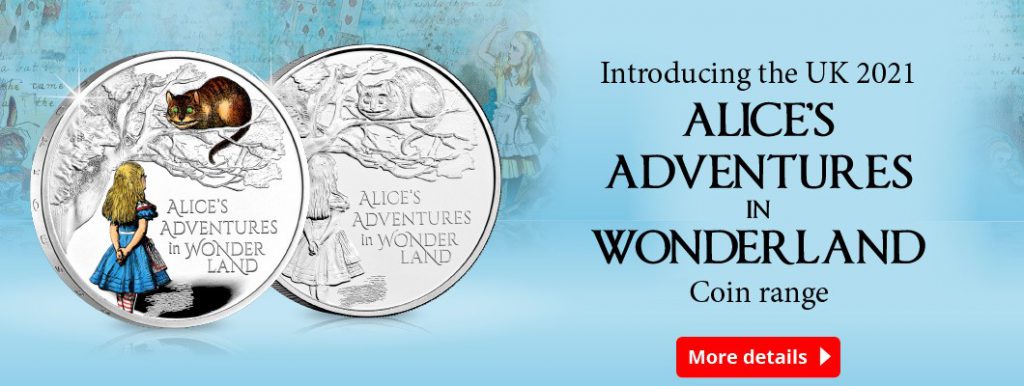 DN 2021 Alices Adventures in Wonderland Through the Looking Glass BU Silver 5 coin homepage banner 1024x386 - Breaking news from Wonderland! NEW Alice’s Adventures in Wonderland UK Coins just released