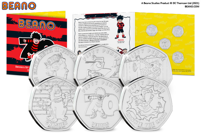 DN 2021 Beano Dennis bu silver colour 50p product images 1 - ‘BLAMTASTIC!’ NEW 50p Coins released to celebrate the 70th Anniversary of Dennis!