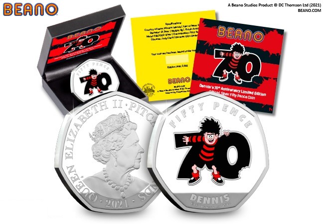 Dennis the Menace 70th Anniversary 50p Product Images Main Image - ‘BLAMTASTIC!’ NEW 50p Coins released to celebrate the 70th Anniversary of Dennis!