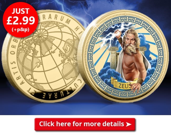 393K Zeus Gold Plated Commemorative Email Image With Background and Flash - Everything you need to know about the Gods of Ancient Greece Collection