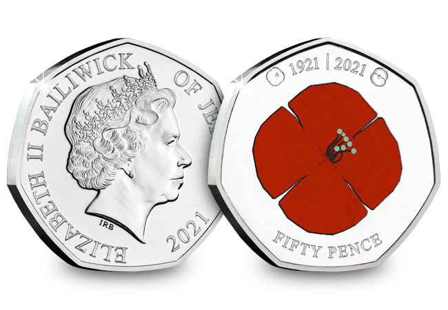 Jersey 2021 BU 50p RBL 1921 poppy both sides - 100 Years of Remembrance: Honouring the Centenary of the Royal British Legion
