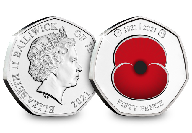 Jersey 2021 BU 50p RBL Modern poppy colour print both sides - 100 Years of Remembrance: Honouring the Centenary of the Royal British Legion