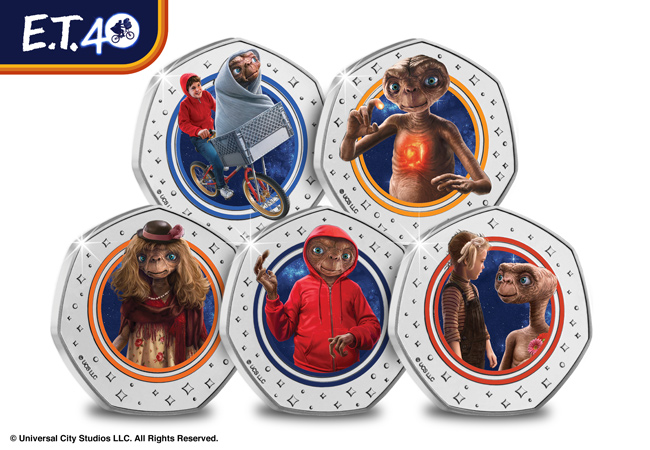 E.T. BU 50 Cent Colour Set Reverses - PHONE HOME! E.T. The Extra-Terrestrial brought to life on FIVE Brand New Coins