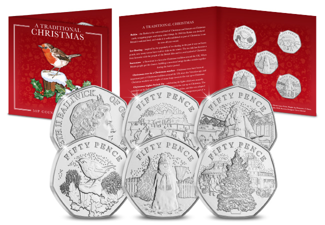 BU Non Colour Christmas 50p Set with Packaging - Celebrate a Traditional Christmas with the NEW limited edition 50ps – just released for the festive season!