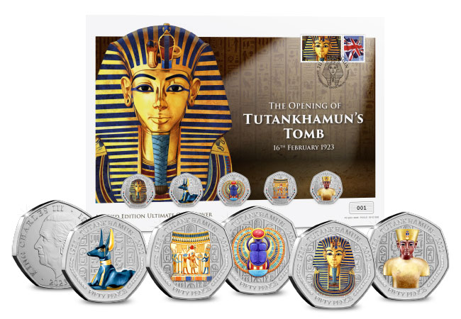 DN 2023 Tutankhamun ultimate colour BU 50p PNC product images 4 - New 50ps mark the centenary of the opening of Tutankhamun’s tomb – PLUS, the FIRST coins to feature the new official British Isles Portrait of King Charles III.