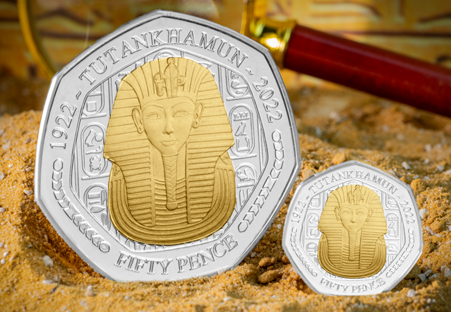 Tutankhamun 1oz Comparison Image 02 - New 50ps mark the centenary of the opening of Tutankhamun’s tomb &#8211; PLUS, the FIRST coins to feature the new official British Isles Portrait of King Charles III.