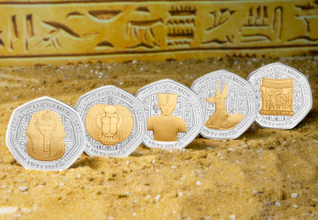Tutankhamun Silver 50p Set Lifestyle 02 - New 50ps mark the centenary of the opening of Tutankhamun’s tomb – PLUS, the FIRST coins to feature the new official British Isles Portrait of King Charles III.