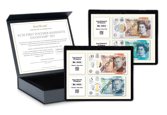 The Evolution of Banknotes: From Paper to Precision KCIII First Polymer Banknote DateStamp Set mock ups 1 - The Evolution of Banknotes: From Paper to Precision