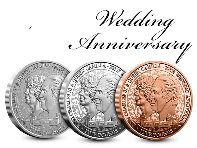 Charles and Camilla 20th Wedding anniversary silver coin range - Celebrate the 20th Wedding Anniversary of King Charles III and Queen Camilla