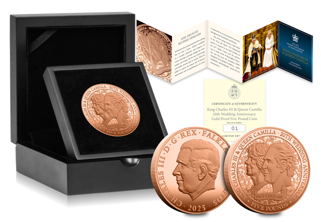 Charles and Camilla Gold 5 Falklands Box Shot - Celebrate the 20th Wedding Anniversary of King Charles III and Queen Camilla